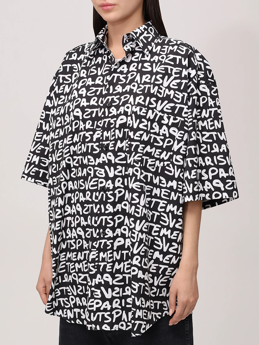 Рубашка хлопковая VETEMENTS UE64SH800BW GRPRBLACWHITE Белый  Фото 4