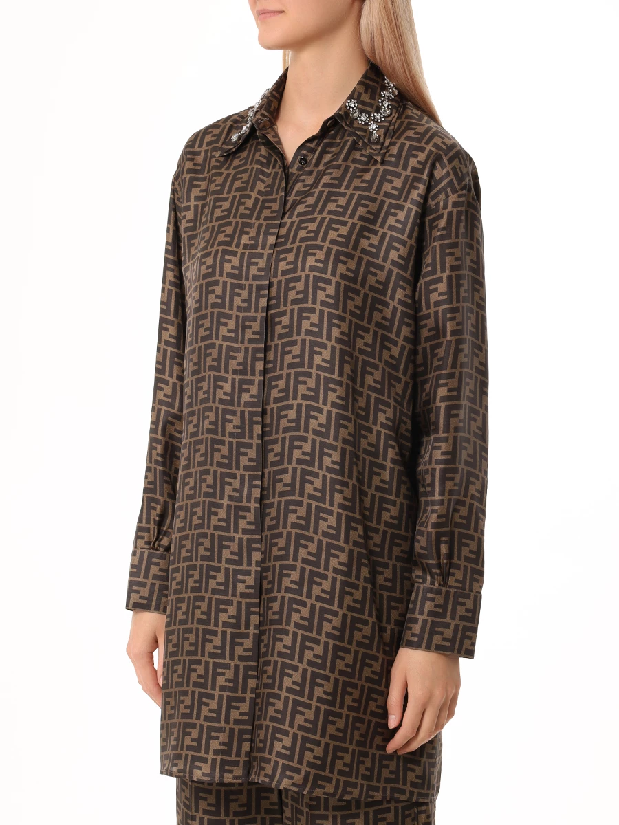 Платье-рубашка шелковое FENDI FDC984 A8G3 F118W Коричневый  Фото 4