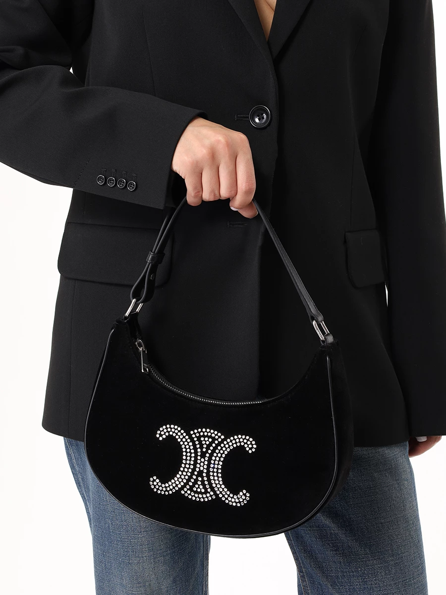 Сумка текстильная Triomphe Ava CELINE 193952FJM38SI Стразы Черный  Фото 2