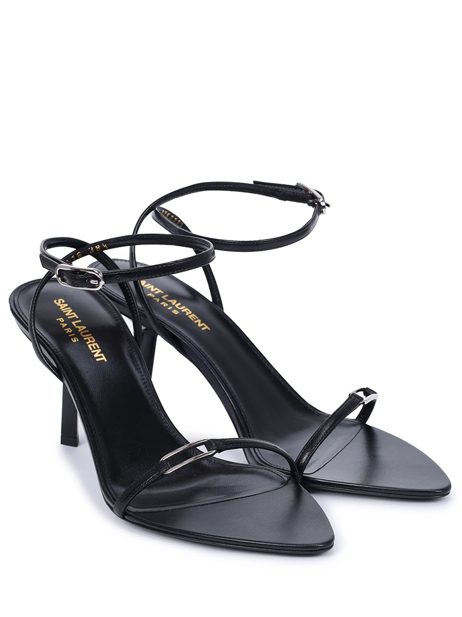 Босоножки кожаные Kitty SAINT LAURENT 775116AACSQ 1000 Черный  Фото 2