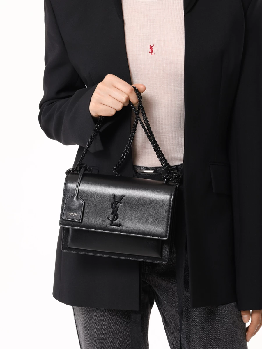 Сумка кожаная Sunset SAINT LAURENT 442906D420U 1000 Черный  Фото 2