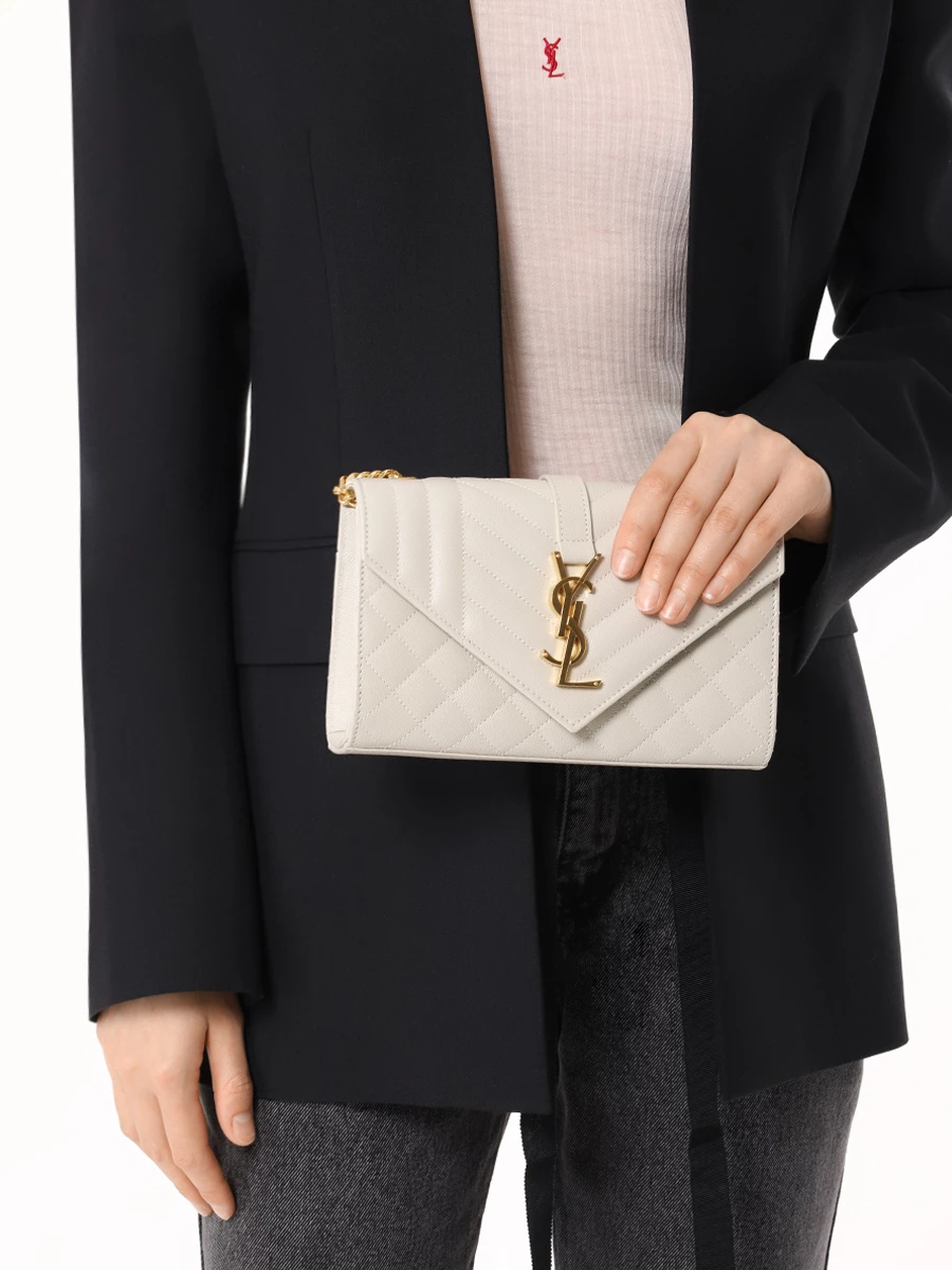 Сумка кожаная Envelope SAINT LAURENT 600195BOW91 9207 Белый  Фото 2