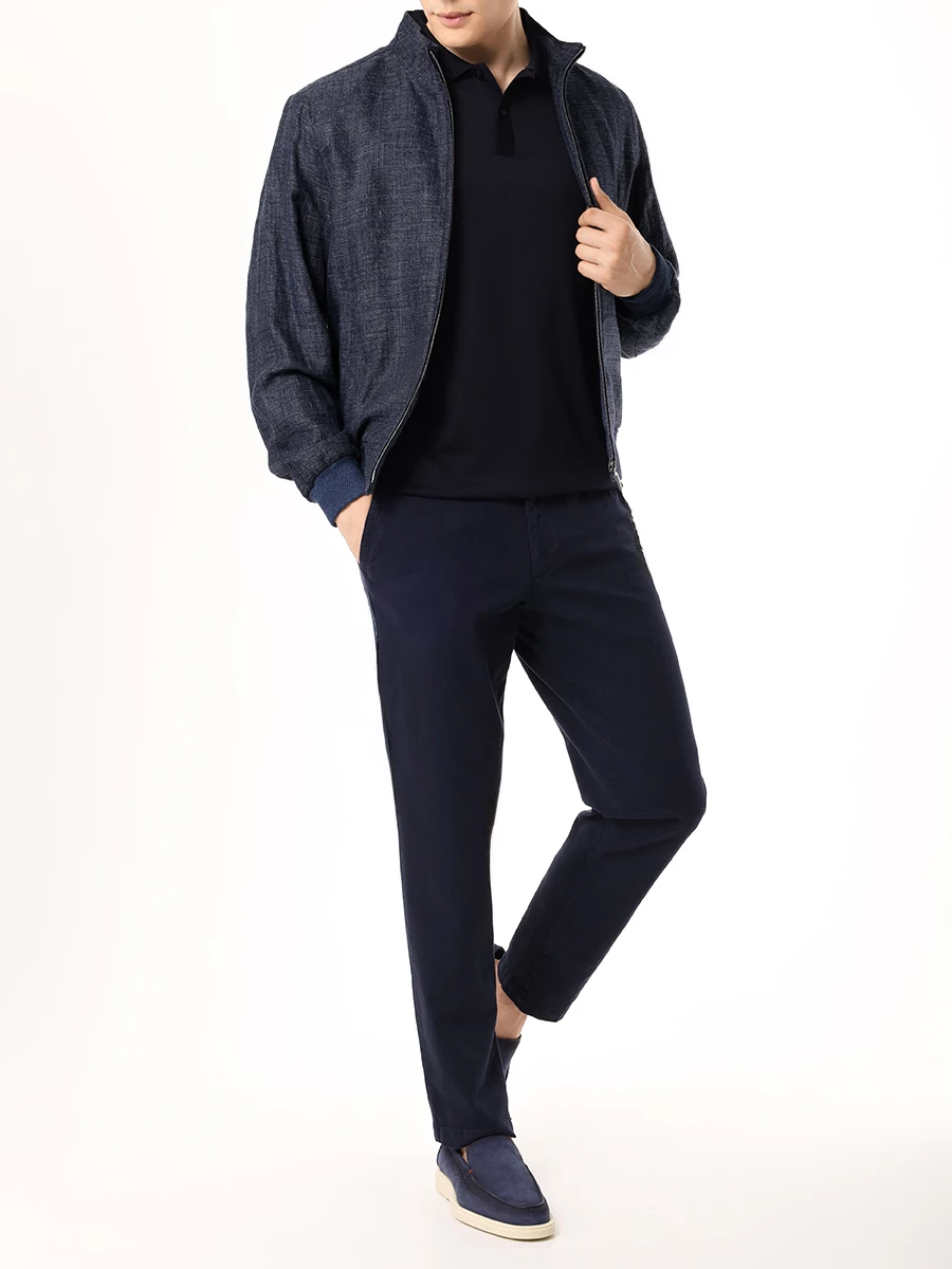 Брюки Slim Fit из хлопка и лиоцелла BOSS 50507575/404 Синий  Фото 2