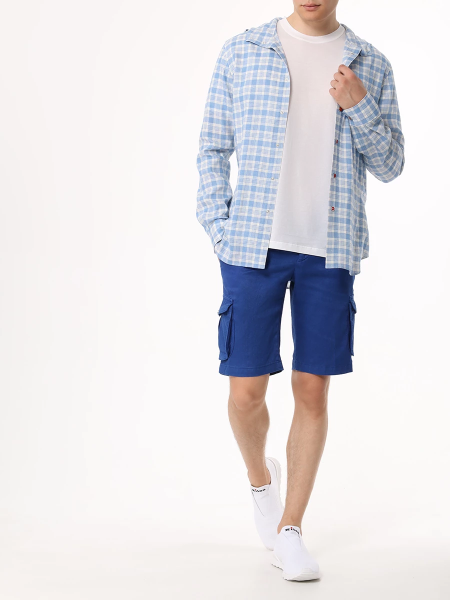 Рубашка Slim Fit льняная KITON UMCMARH0881501000 Голубой  Фото 2