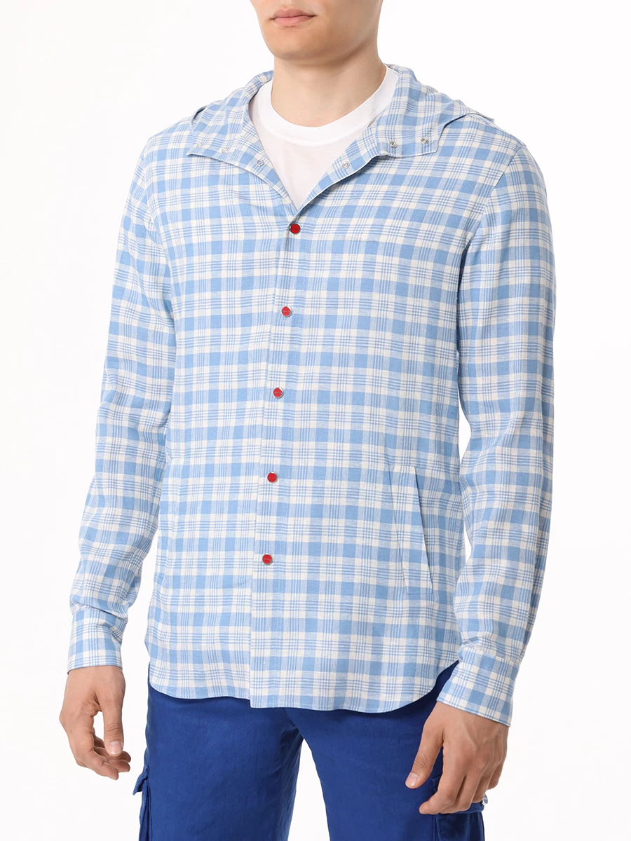 Рубашка Slim Fit льняная KITON UMCMARH0881501000 Голубой  Фото 4
