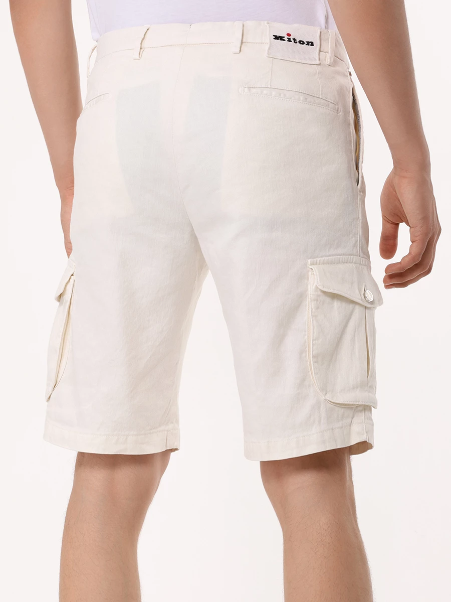 Шорты льняные KITON UFPPBK0604D01002 Кремовый  Фото 3