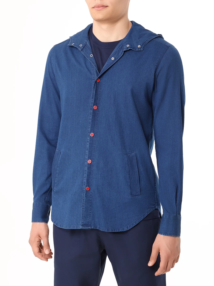 Рубашка Slim Fit хлопковая KITON UMCMARH0885802000 Синий  Фото 4