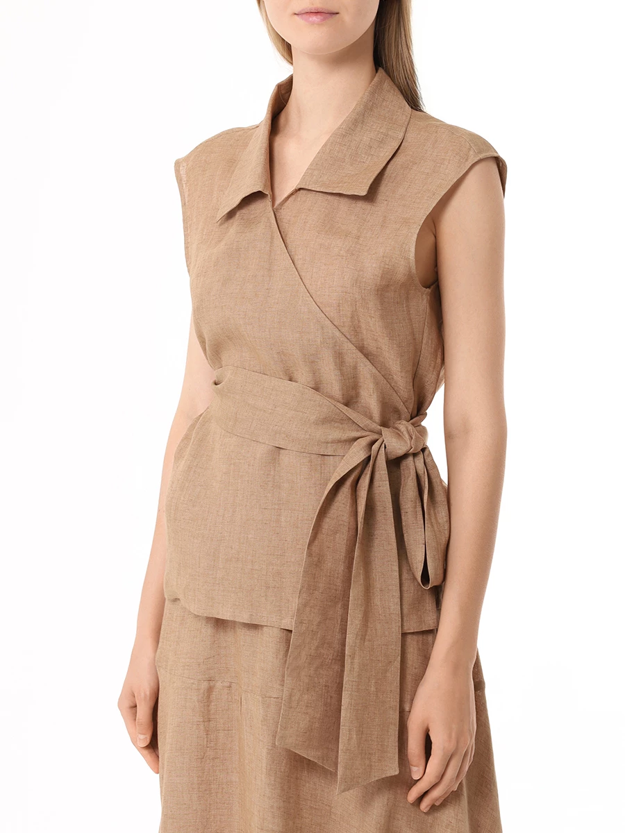 Топ льняной KITON D53466H076050800N Бежевый  Фото 4