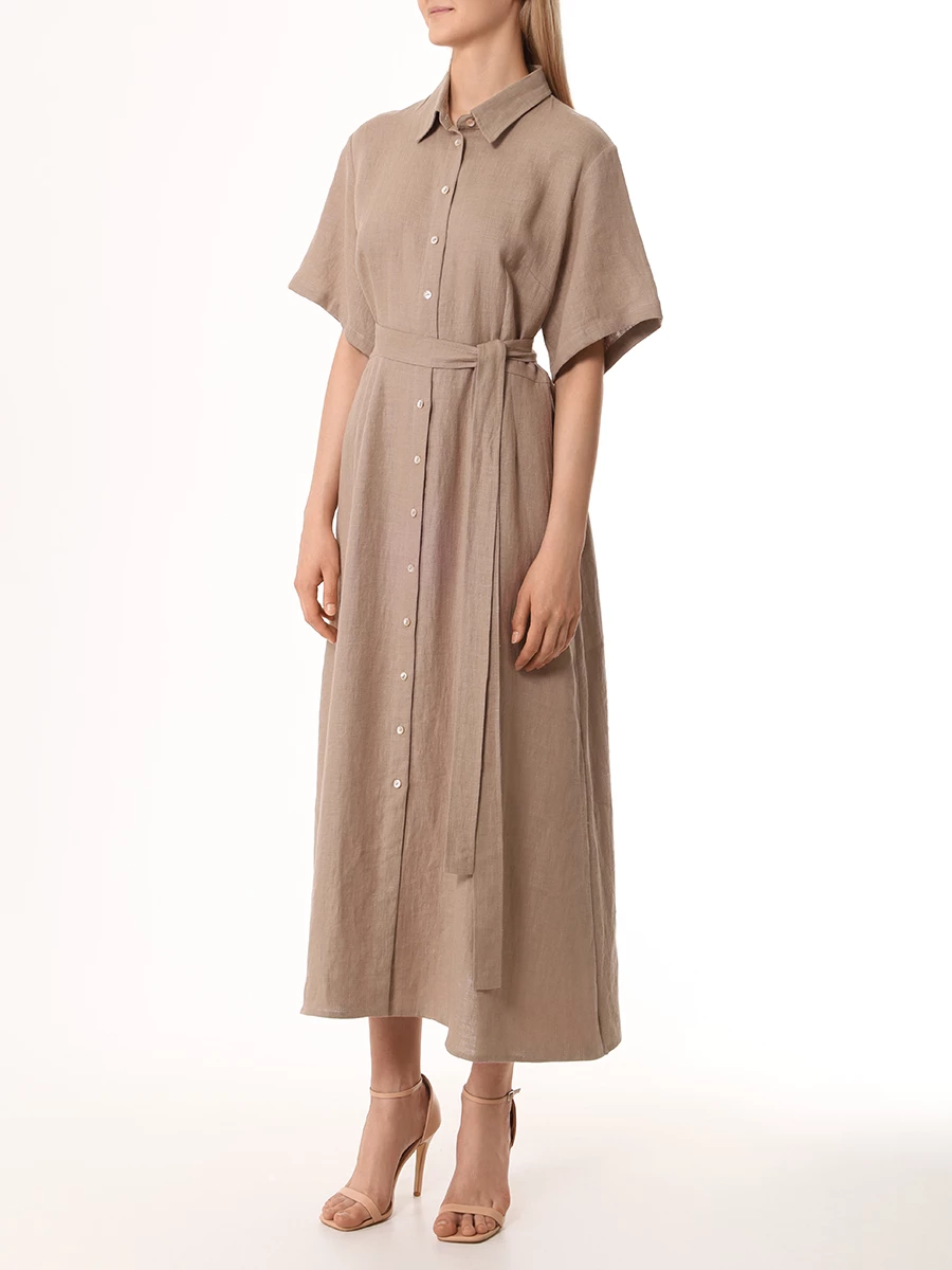 Платье-рубашка льняное SASHAVERSE D072/Linen/9101.302/SS24 Бежевый  Фото 4