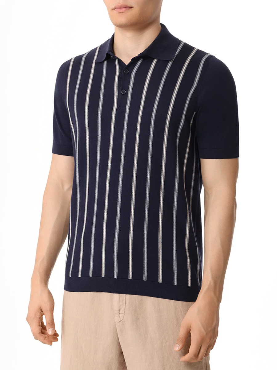 Поло хлопковое BRUNELLO CUCINELLI M29804905 CEW32 Синий  Фото 4