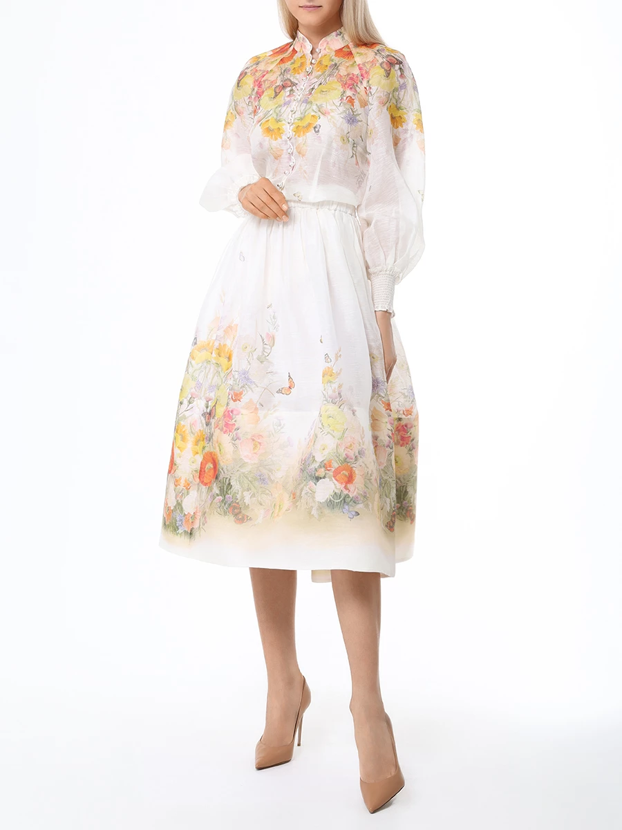 Юбка из шелка и льна ZIMMERMANN 1121SS243 Кремовый  Фото 2