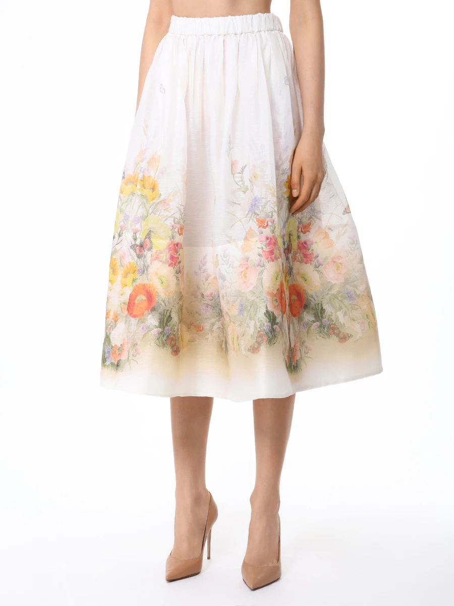 Юбка из шелка и льна ZIMMERMANN 1121SS243 Кремовый  Фото 4