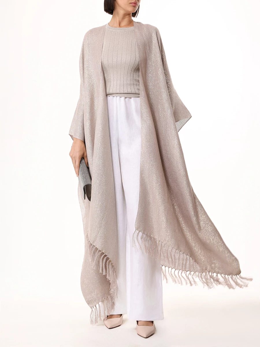 Пончо с люрексом BRUNELLO CUCINELLI MSCDARP97 CIX14 Бежевый  Фото 2