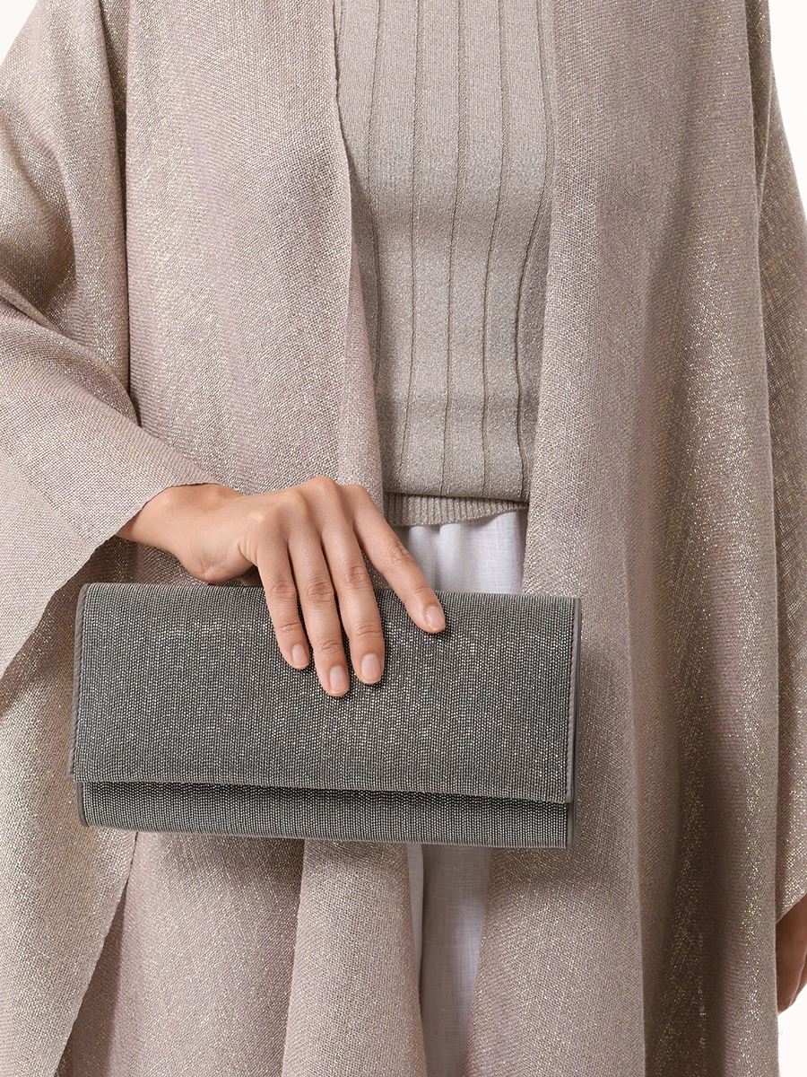 Клатч кожаный Precious BRUNELLO CUCINELLI MBMON2560 C736 Серебряный  Фото 2