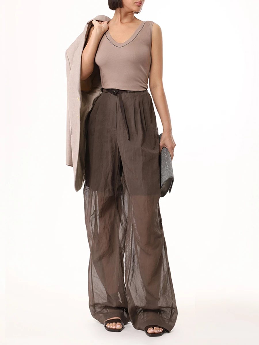 Брюки из органзы BRUNELLO CUCINELLI MH911P8557 C8705 Коричневый  Фото 2