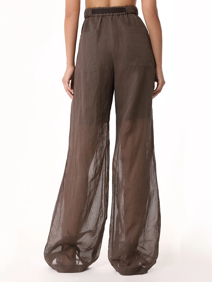 Брюки из органзы BRUNELLO CUCINELLI MH911P8557 C8705 Коричневый  Фото 3