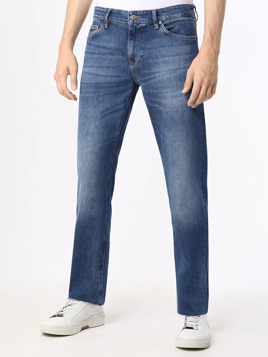 Джинсы Regular Fit хлопковые BOSS 50470538/417 Синий  Фото 4