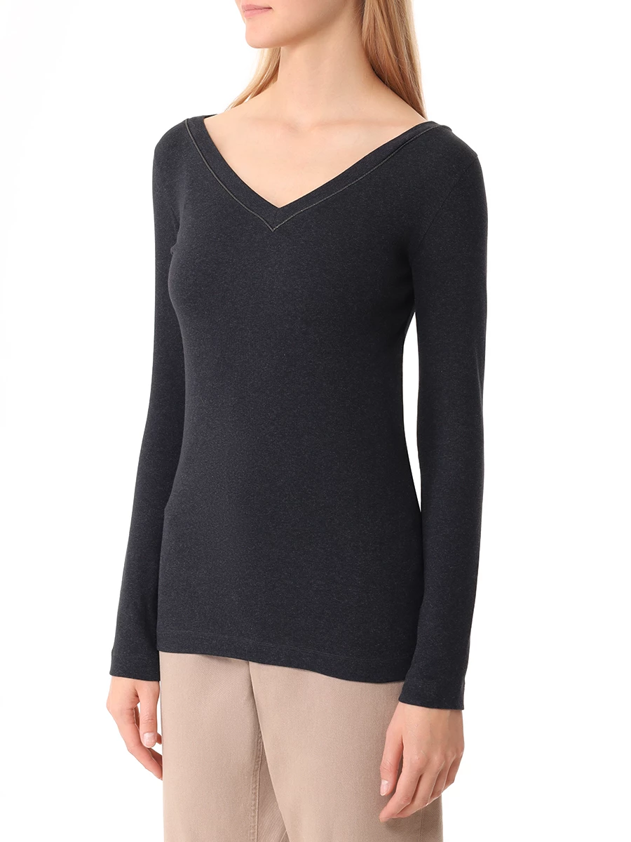 Футболка хлопковая BRUNELLO CUCINELLI MPTC8BJ302 C055 Темно- Серый  Фото 4