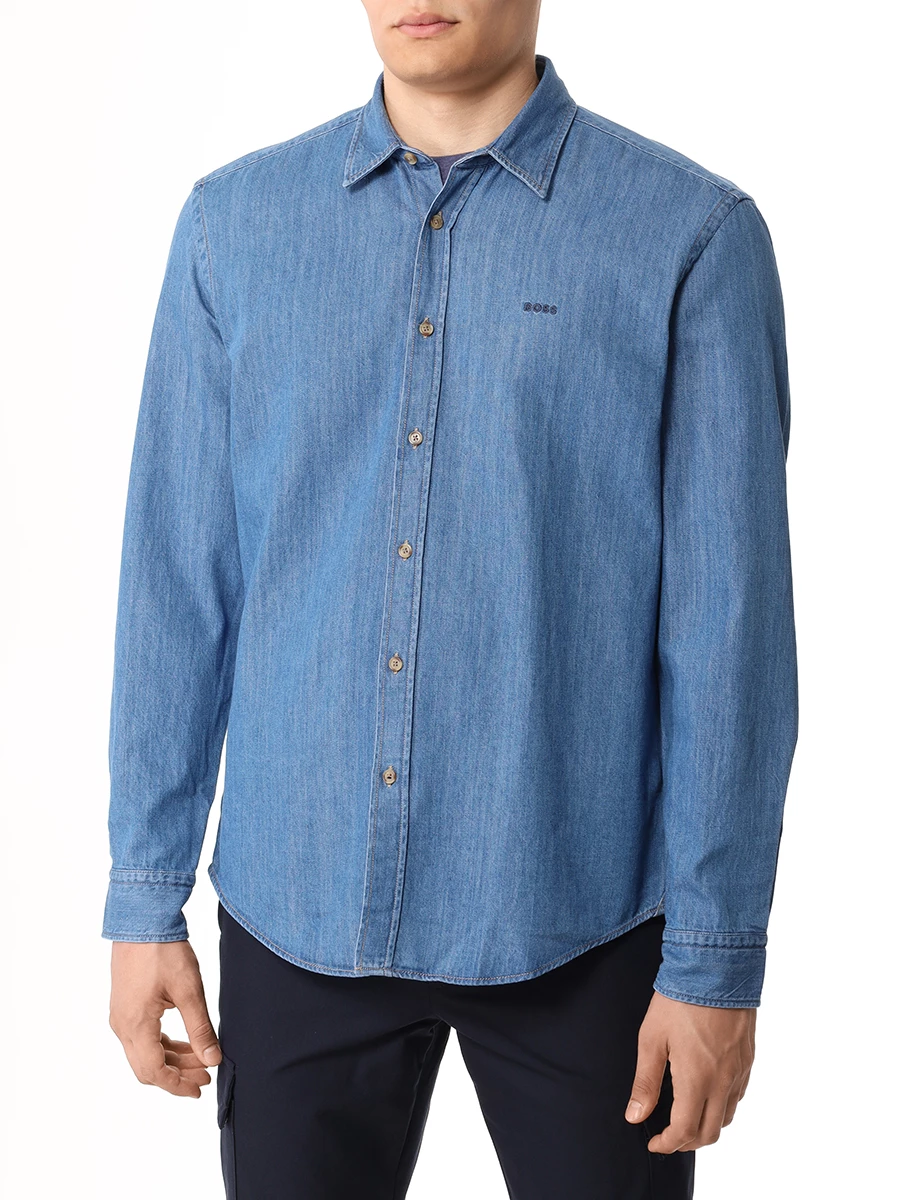Рубашка Regular Fit хлопковая BOSS 50520279/410 Синий  Фото 4