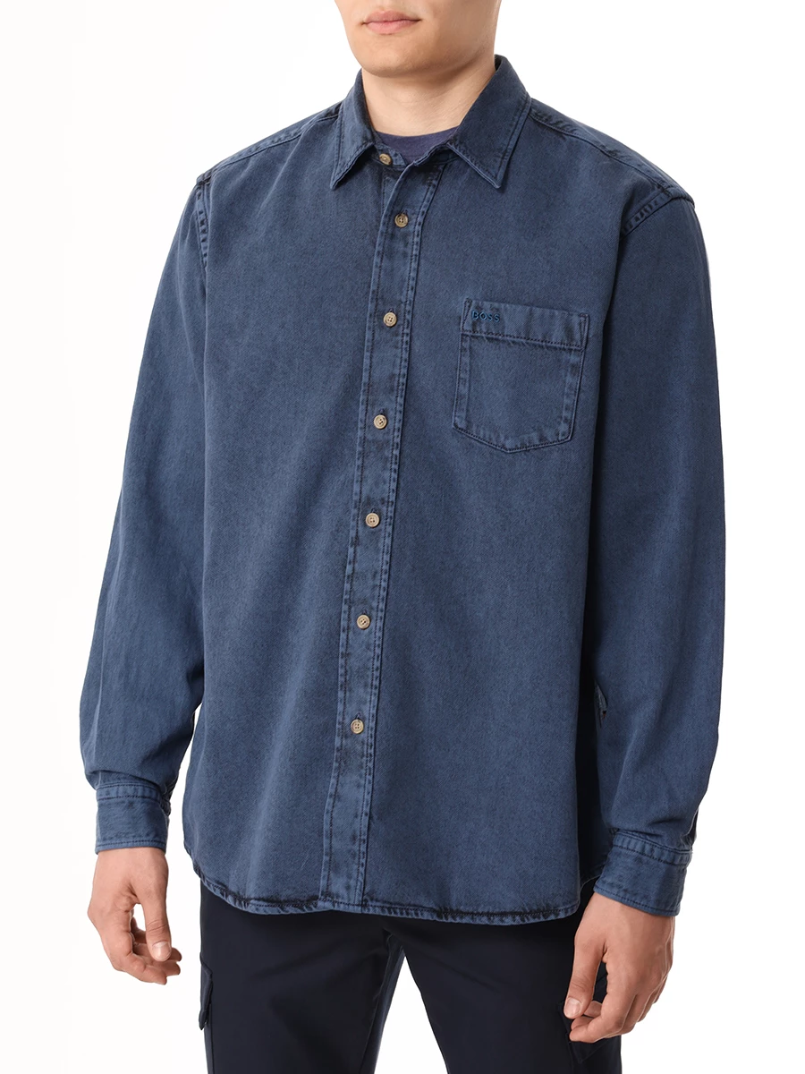 Рубашка Regular Fit хлопковая BOSS 50522600/464 Синий  Фото 4
