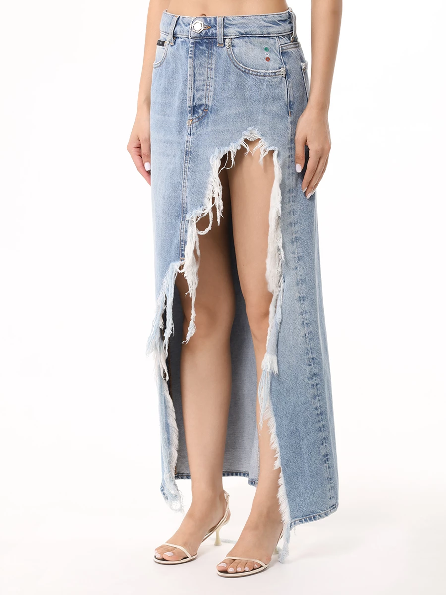 Юбка хлопковая PHILIPP PLEIN WDV0192/07CD Голубой  Фото 4
