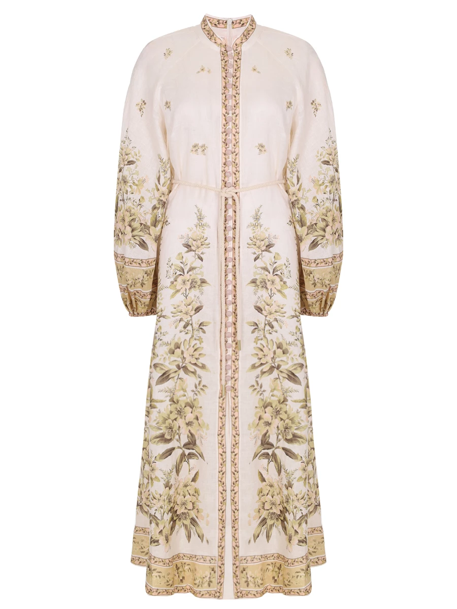 Платье льняное ZIMMERMANN 1084DSS245 Sage Toile Floral Кремовый 