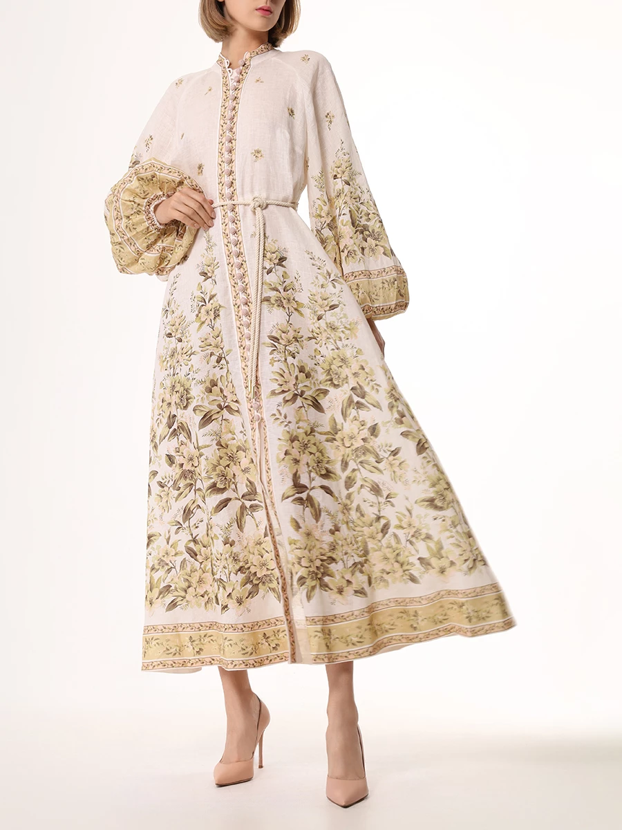 Платье льняное ZIMMERMANN 1084DSS245 Sage Toile Floral Кремовый  Фото 2