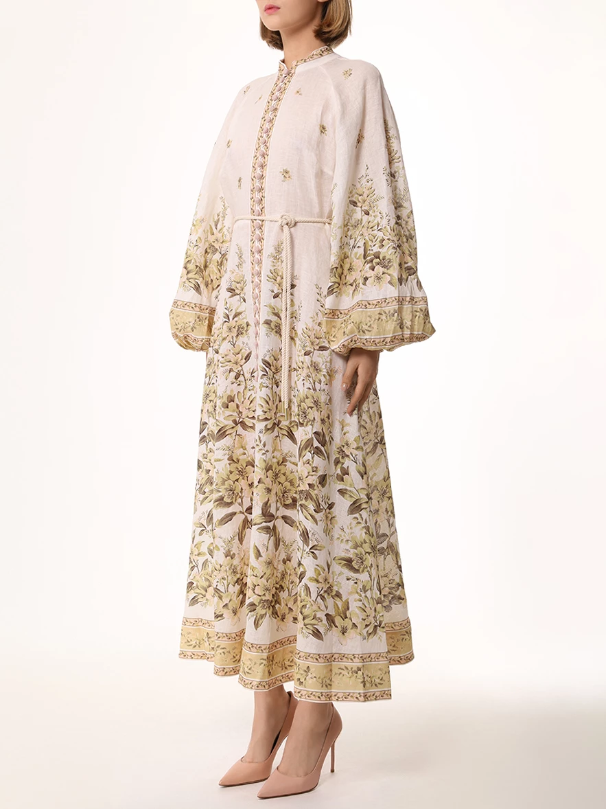 Платье льняное ZIMMERMANN 1084DSS245 Sage Toile Floral Кремовый  Фото 4