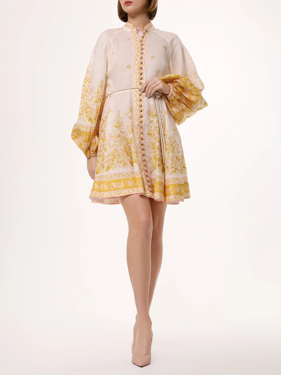 Платье льняное ZIMMERMANN 1083DSS245 Pink/Gold Floral Желтый  Фото 2
