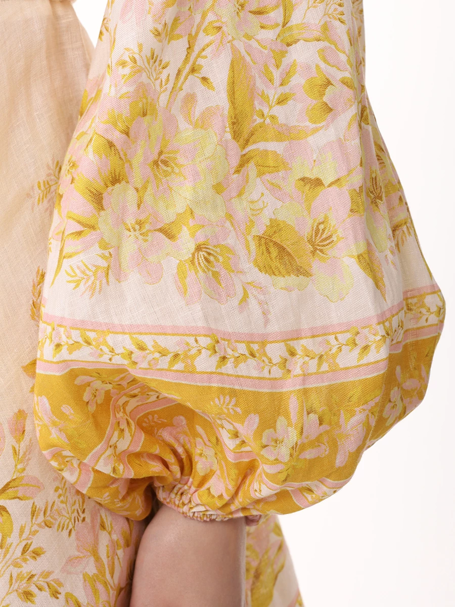 Платье льняное ZIMMERMANN 1083DSS245 Pink/Gold Floral Желтый  Фото 5