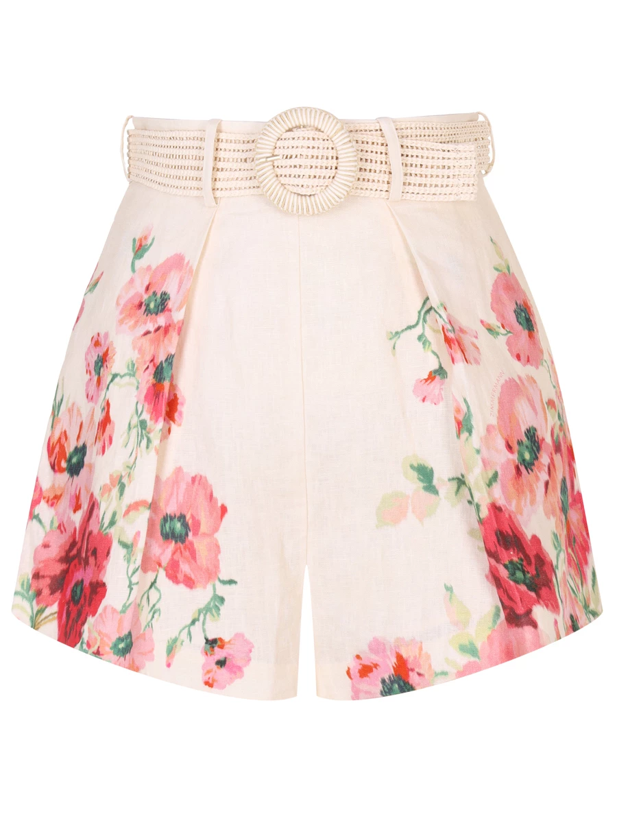 

Шорты льняные, Кремовый, 7453ASS246 Cream/Red Floral