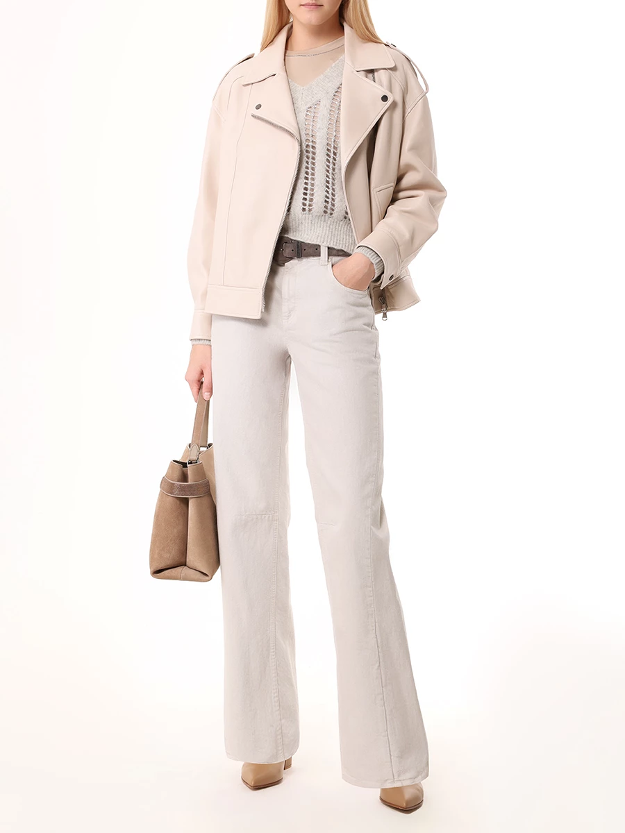 Куртка кожаная BRUNELLO CUCINELLI MPNGI7993P C7872 Бежевый  Фото 2