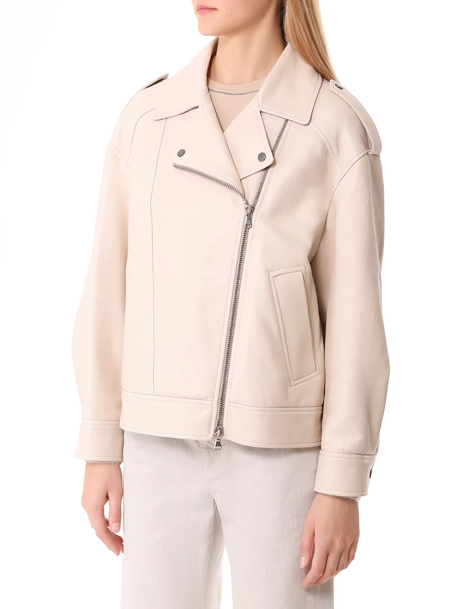 Куртка кожаная BRUNELLO CUCINELLI MPNGI7993P C7872 Бежевый  Фото 4