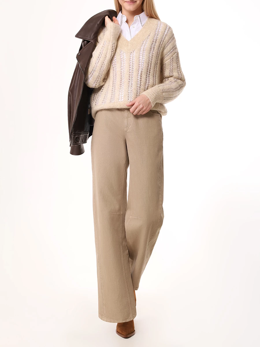 Пуловер Dazzling Net из шерсти и мохера BRUNELLO CUCINELLI MCM510612P CQK82 Бежевый  Фото 2