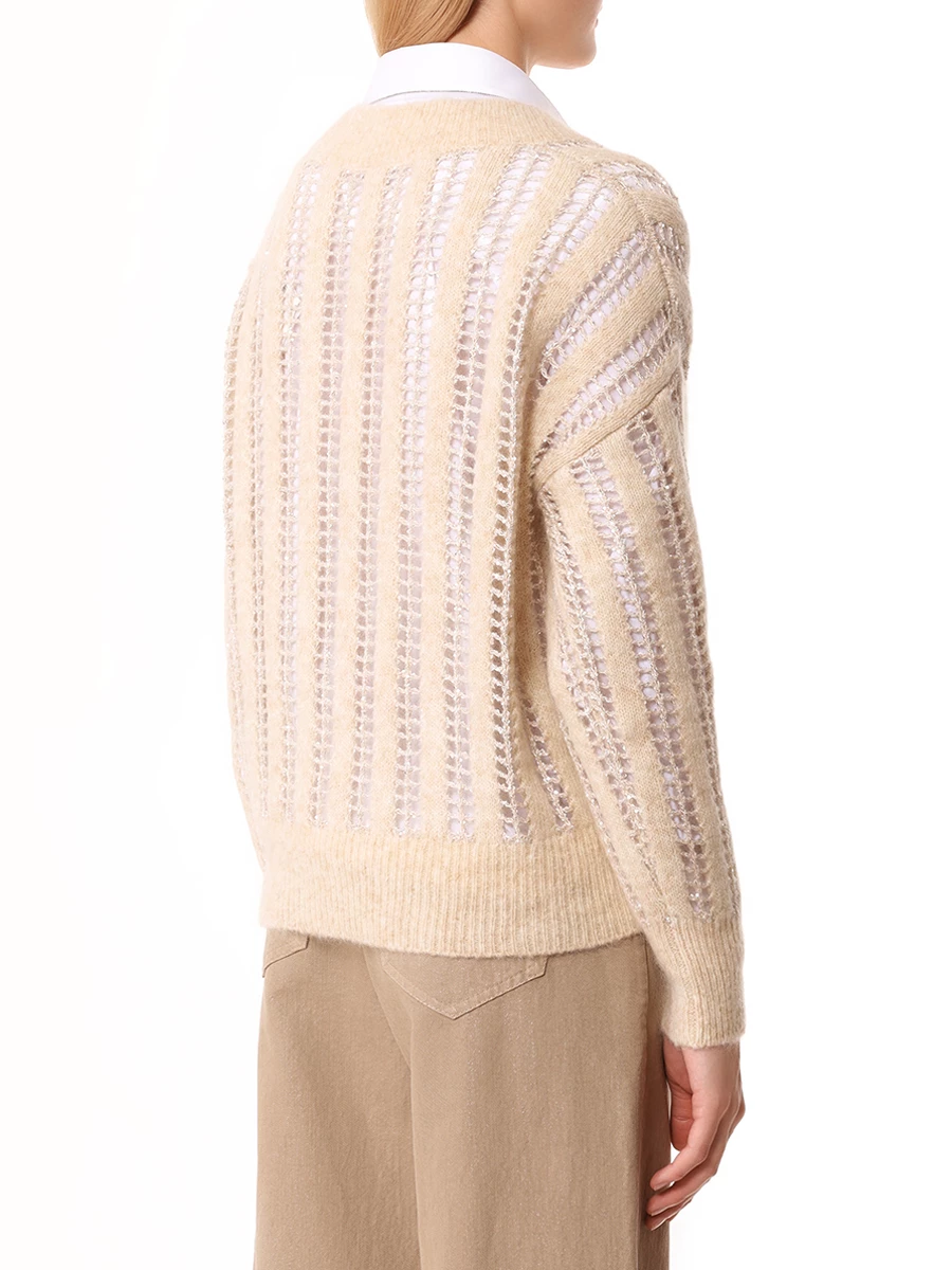 Пуловер Dazzling Net из шерсти и мохера BRUNELLO CUCINELLI MCM510612P CQK82 Бежевый  Фото 3