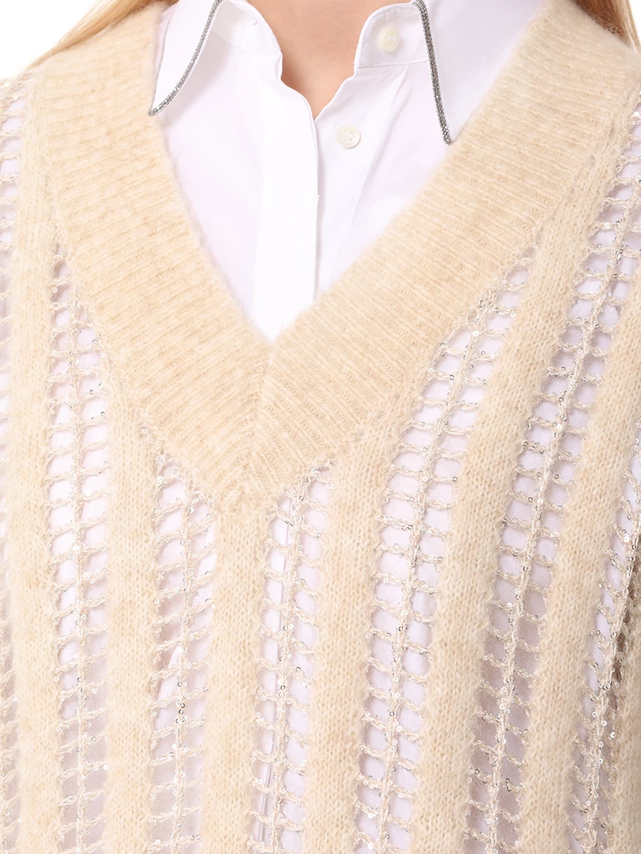 Пуловер Dazzling Net из шерсти и мохера BRUNELLO CUCINELLI MCM510612P CQK82 Бежевый  Фото 5