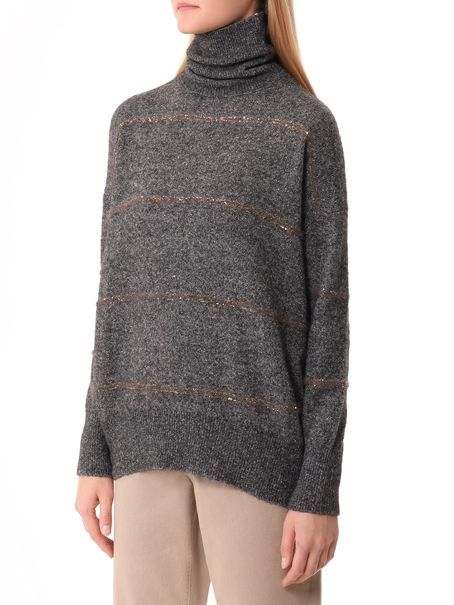 Свитер с пайетками BRUNELLO CUCINELLI MSP710603P CZF59 Темно- Серый  Фото 4