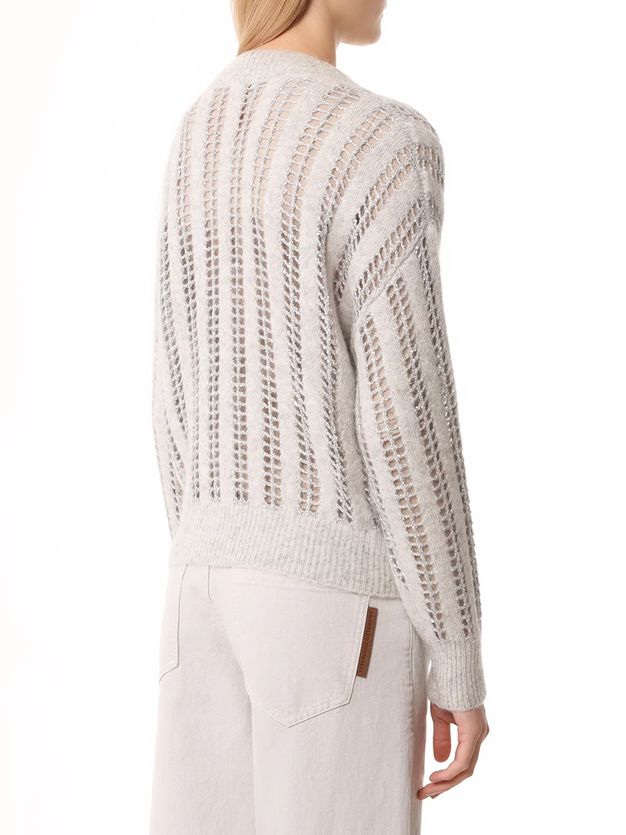 Пуловер Dazzling Net из шерсти и мохера BRUNELLO CUCINELLI MCM510612P CXL37 Серый  Фото 3