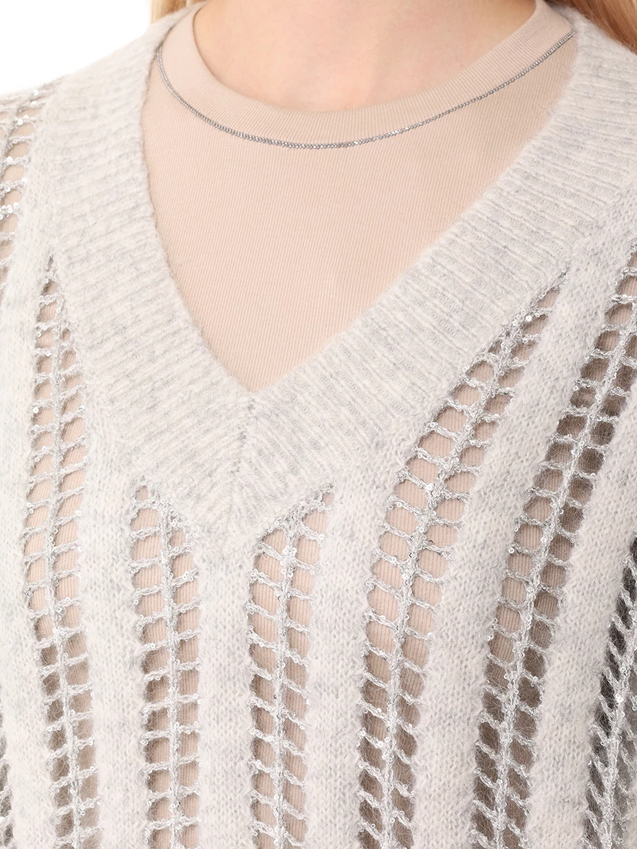 Пуловер Dazzling Net из шерсти и мохера BRUNELLO CUCINELLI MCM510612P CXL37 Серый  Фото 5