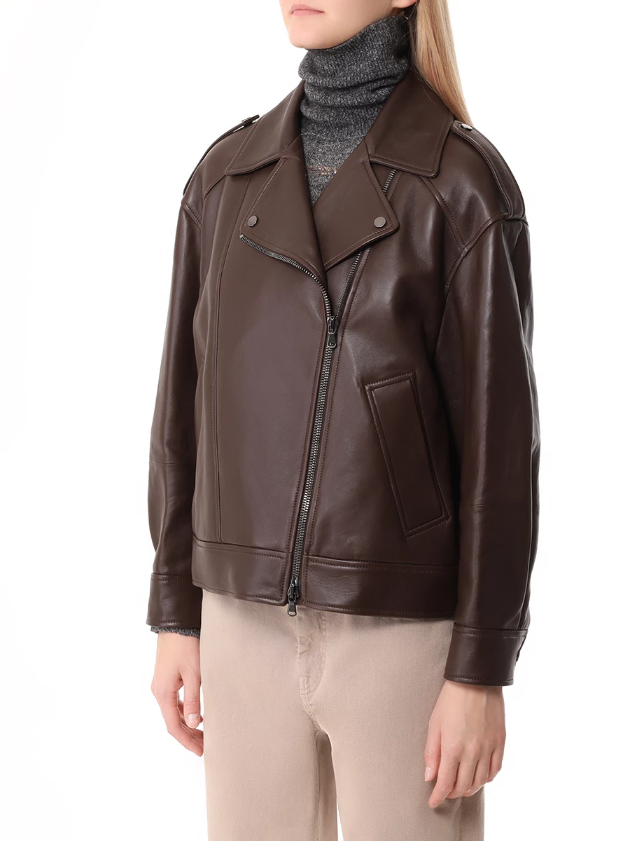 Куртка кожаная BRUNELLO CUCINELLI MPNGI7993P C9106 Коричневый  Фото 4