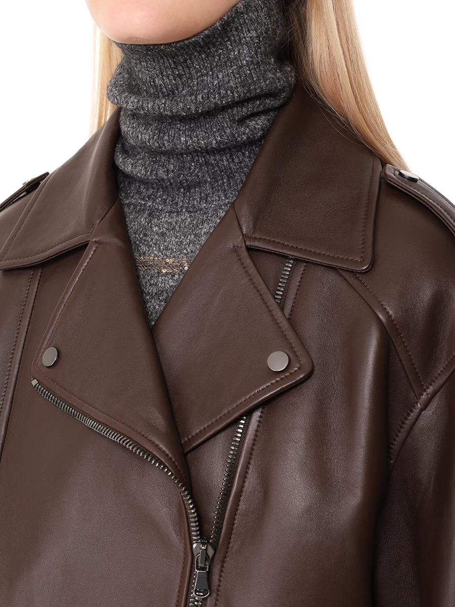 Куртка кожаная BRUNELLO CUCINELLI MPNGI7993P C9106 Коричневый  Фото 5