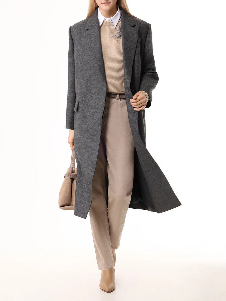 Пальто шерстяное BRUNELLO CUCINELLI MD573986P C002 Серый  Фото 2