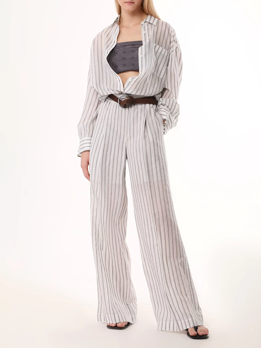 Рубашка из хлопка и шелка BRUNELLO CUCINELLI MP775MH666 C005 Серый  Фото 2