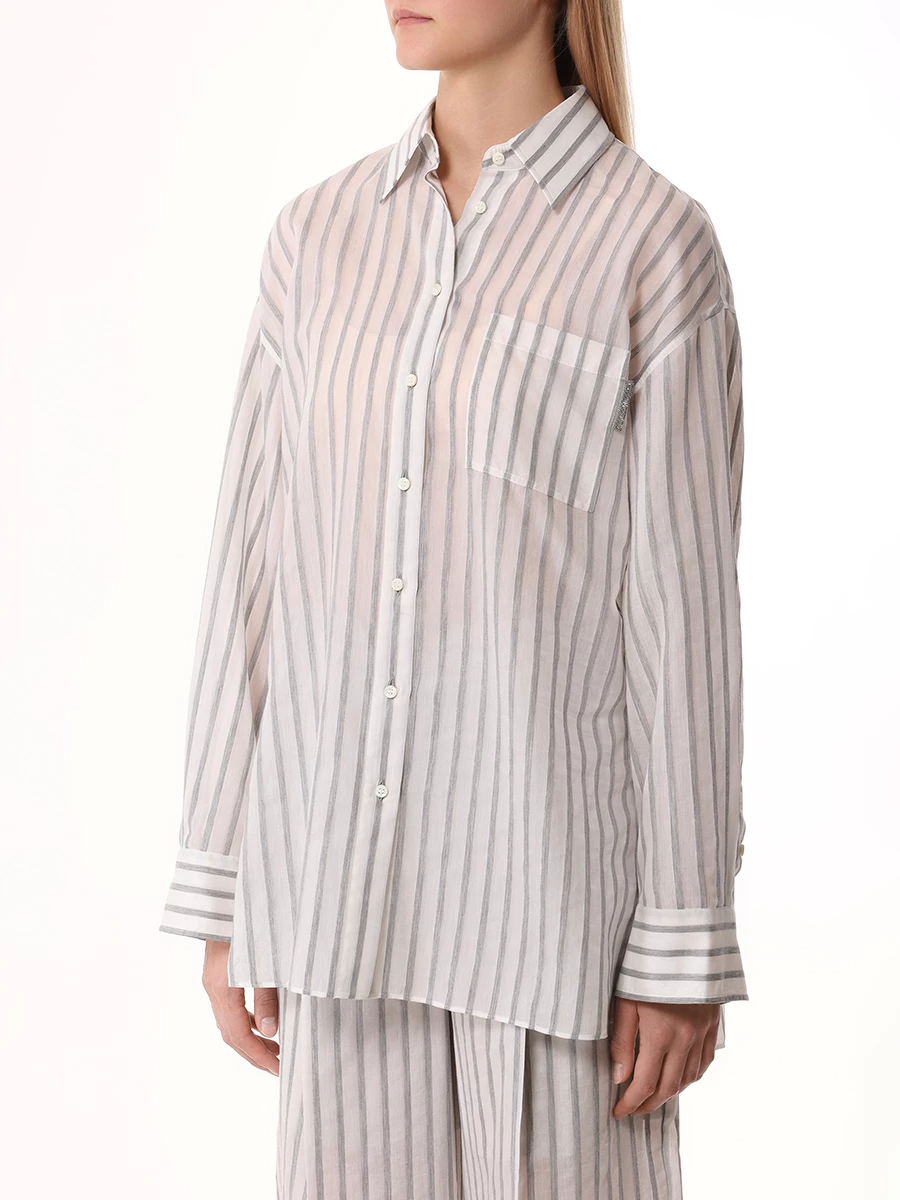 Рубашка из хлопка и шелка BRUNELLO CUCINELLI MP775MH666 C005 Серый  Фото 4