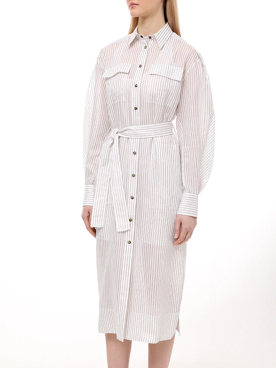 Платье-рубашка хлопковое BRUNELLO CUCINELLI MP781AMG21 C750 Белый  Фото 4