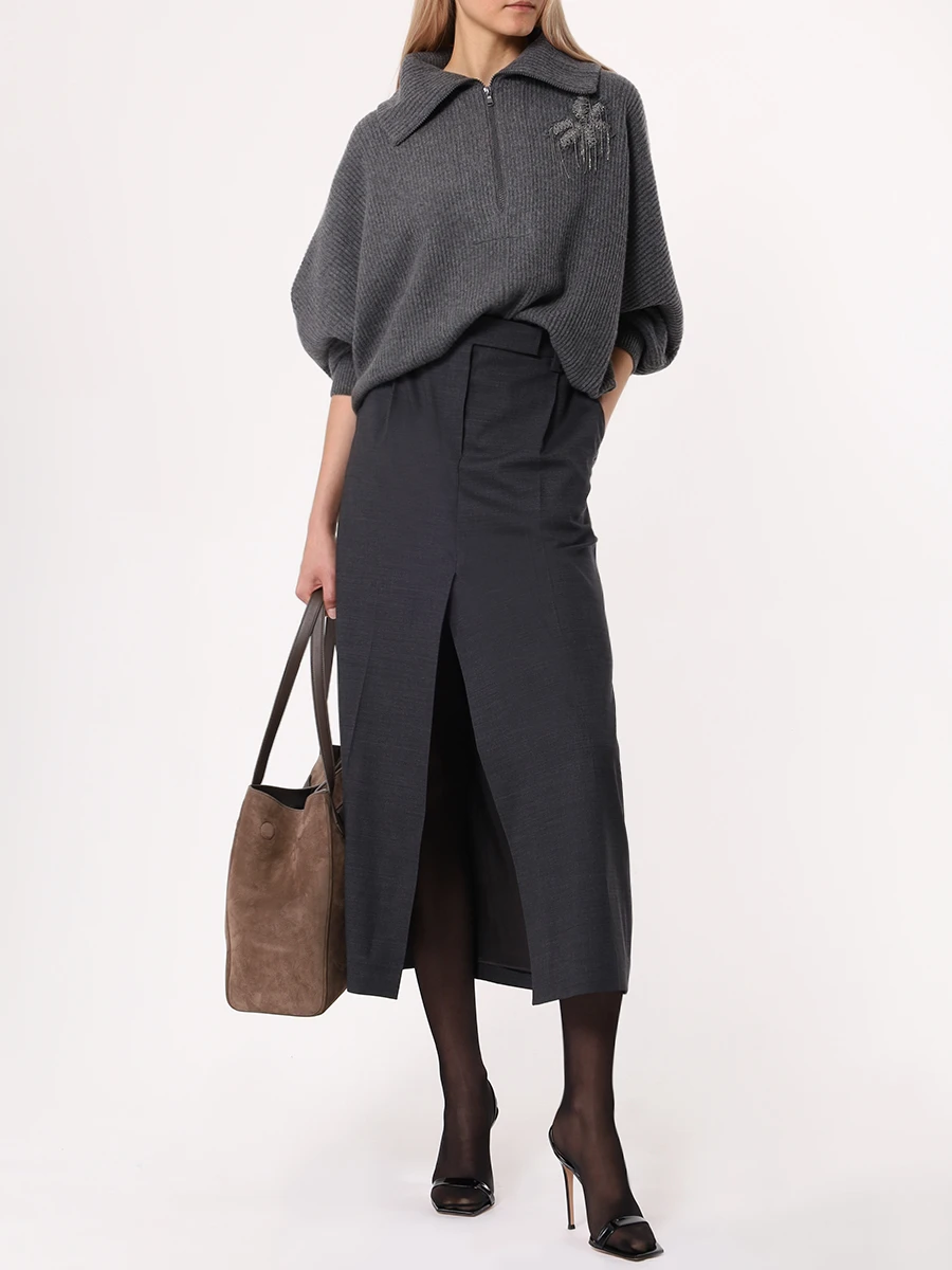 Свитер кашемировый BRUNELLO CUCINELLI M12709904P C079 Темно- Серый  Фото 2