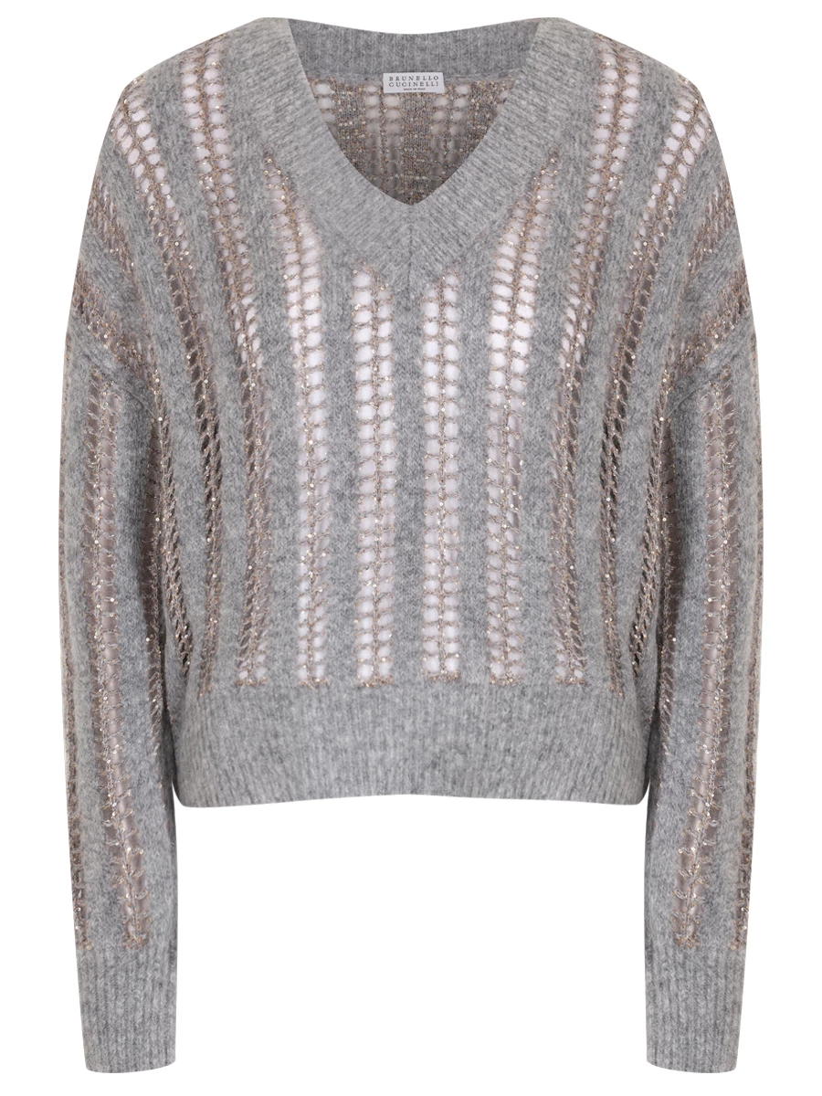 Пуловер Dazzling Net из шерсти и мохера BRUNELLO CUCINELLI MCM510612P CYT56 Серый 