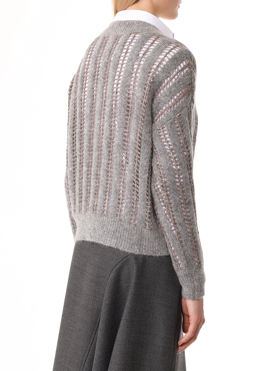 Пуловер Dazzling Net из шерсти и мохера BRUNELLO CUCINELLI MCM510612P CYT56 Серый  Фото 3