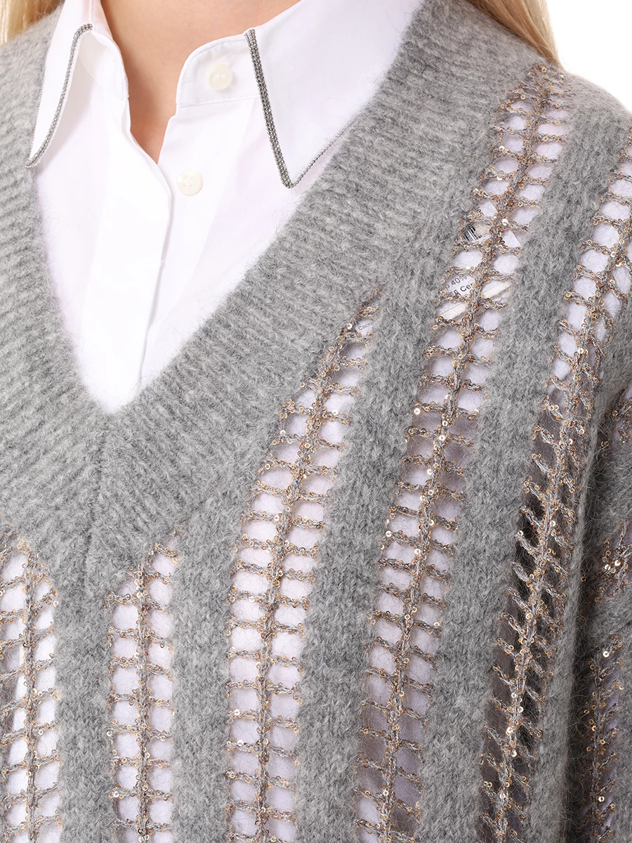 Пуловер Dazzling Net из шерсти и мохера BRUNELLO CUCINELLI MCM510612P CYT56 Серый  Фото 5