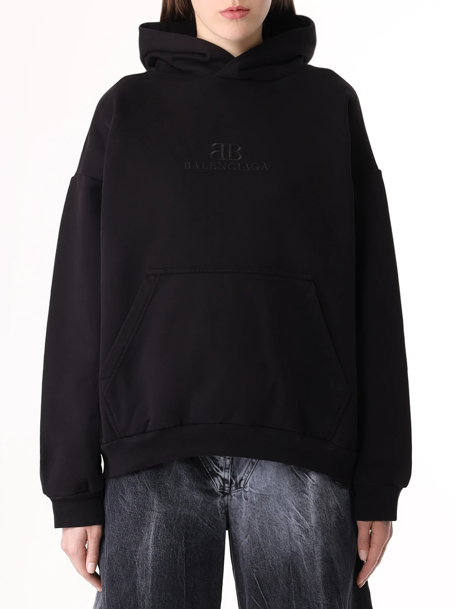 Худи хлопковое BALENCIAGA 767877 TQVS9 2020 Черный  Фото 4
